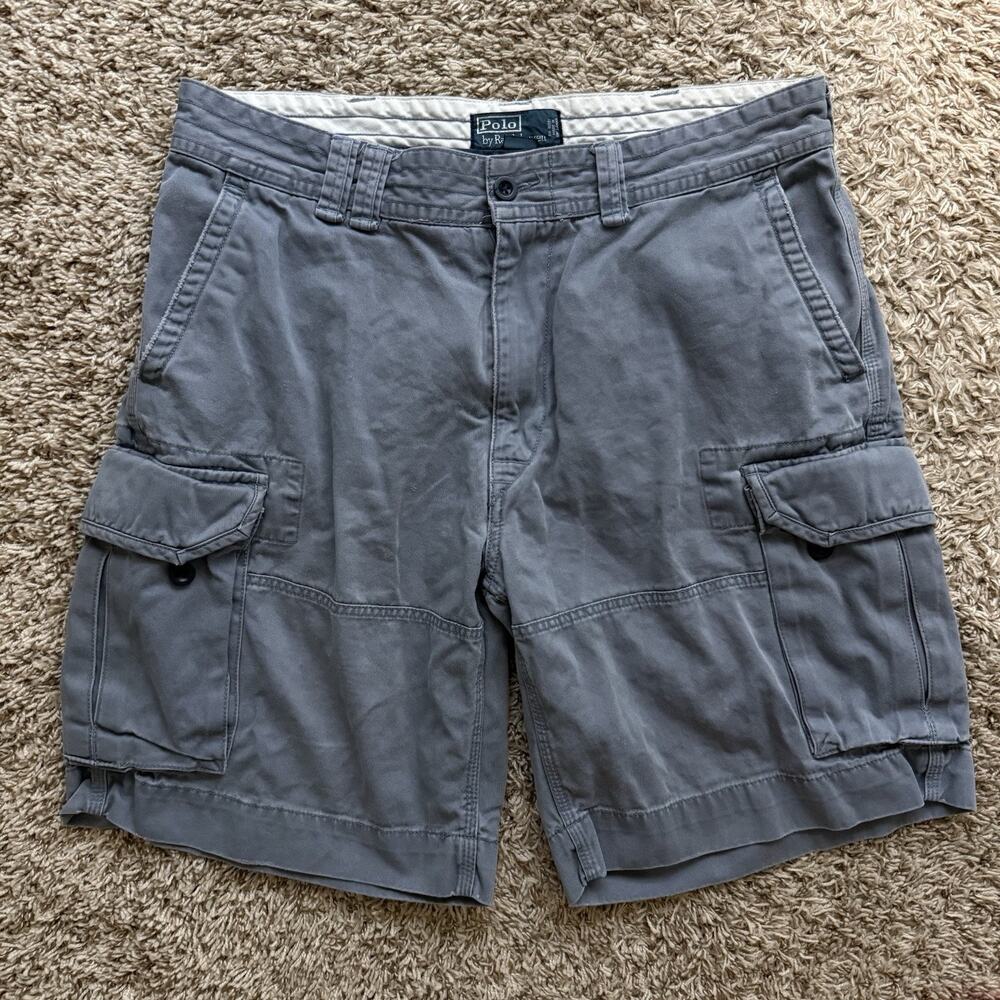 Vintage Polo Ralph Lauren Grey Blue Baggy Cargo Shorts Men’s Size 36